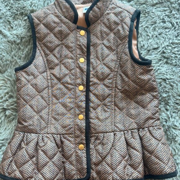 Janie and Jack Girls Quilted Tweed Vest 5-6 | Brown Herringbone Peplum Gilet - Picture 7 of 9